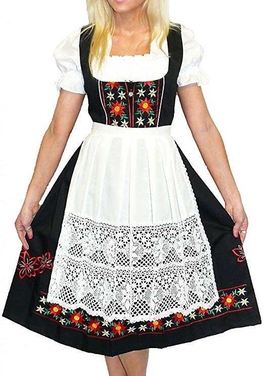 Dirndl Trachten Haus 3-Piece Long German Wear Party Oktoberfest Waitress Dress