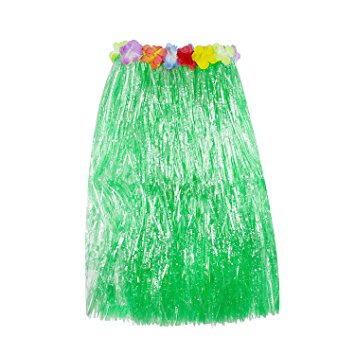 Hawaiian Luau Hibiscus Green String & Colorful Silk Faux Flowers Hula Grass Skirt for Costume Party, Events, Birthdays, Celebration (1 Count) by Super Z Outlet® (Green)