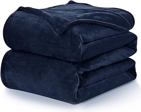 CozyLux Fleece Bed Blankets Queen Size Navy Blue - 300GSM Soft Lightweight Cozy Plush Fuzzy Microfiber Flannel Blanket for Travel Camping Chair and Sofa, 90x90 inches