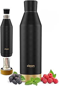 The Clean Hydration Co, Canteen 17, Easy to Clean Vacuum Insulated Stainless Steel Water Bottle with Removable Bottom Cap (Black & Bronze)