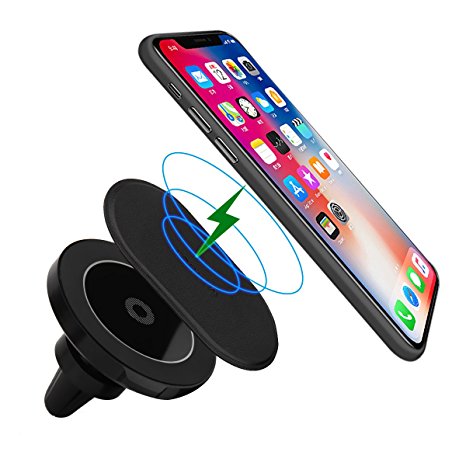 Magnetic Wireless Car Charger - Maxjoy Vent Mount Wireless Car Charger for Samsung Galaxy Note 8 S7 S7 Edge S8 S8 Edge Note 5 S6 Edge Plus Apple iPhoneX iPhone 8 iPhone 8 Plus and Others Qi Devices