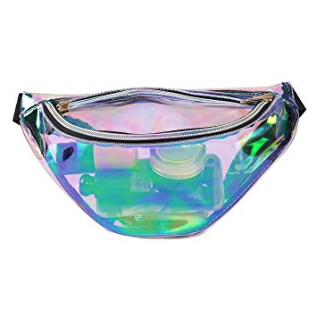 HDE Holographic Fanny Pack Iridescent Shiny Waist Pack for Travel Festival Rave (Holographic Clear)