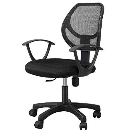 Yaheetech Desk Chiar Office Chair Ergonomic Mid-Back Mesh Computer Chair Height Adjustable with Armrest Swivel Office Chair Lumbar Support Swivel Chair Black