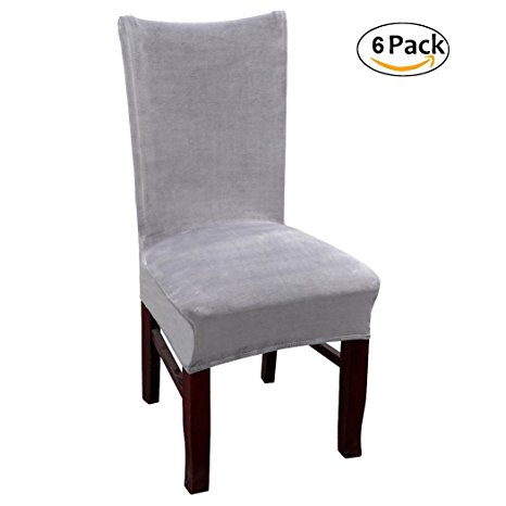 Velvet Dinning Room Stretch Parsons Chair Covers High Back Decor Dining Seat Slipcovers Protectors, Armless, Gray Set of 6