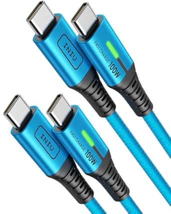 INIU USB-C Cable, [6.6ft, Blue] 2-Pack USB C Cable to USB C for iPhone 15 Pro Max/Plus, Samsung Galaxy S22 Ultra Note 10, Pixel 7a, MacBook, iPad, and More