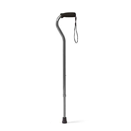 Medline Offset Single Point Walking Cane, Aluminum Walking Stick is Adjustable, Microban Antimicrobial Protection, 300 lb Capacity, Gray