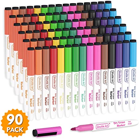 Dry Erase Markers, Shuttle Art 90 Bulk Pack 15 Colors Magnetic Whiteboard Markers with Erase, Fine Point Dry Erase Markers are Perfect for Writing on Whiteboard Mirrors Glass for School Office Home