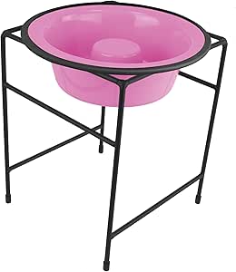 Platinum Pets Modern Single Diner Feeder with Stainless Steel Slow Feeding Dog Bowl, Cotton Candy Pink