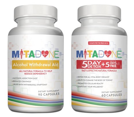 Mitadone Alcohol Withdrawal (90 Caps) & 5 5 Day Detox (60 Caps) Combo Pack.The Ultimate most Effective Natural Formula & Withdrawal Aid Helps Eliminate Cravings,Symptoms & Helps You Quit