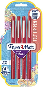 Flair Felt Tip Pens, Medium Point (0.7mm), Red, 4 Count (New Version)