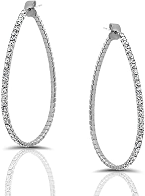 Humble Chic Simulated Diamond Big Hoop Earrings for Women - Silver or Gold Tone Hoops - Hypoallergenic and Safe for Sensitive Ears