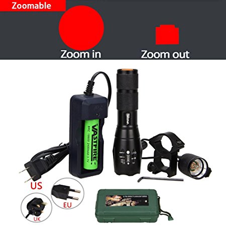 VASTFIRE Zoomable Red Light Hunting Flashlight 120 Yard Tactical Torch for Hog Coyote Fox Varmint Predator Deer Night Hunting include Picatinny Gun Mount for AR 15 Rail Rifle Barrel