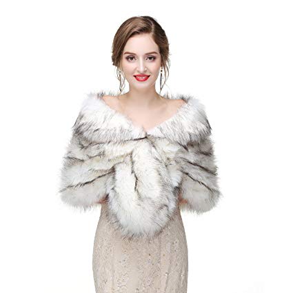 Faux Fur Shawl Wraps Cape Stole for Bridal and Bridesmaids Wedding Cover Up
