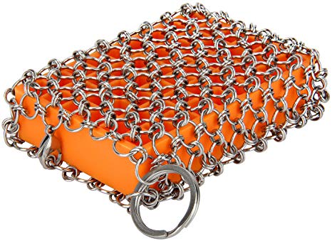 Blisstime Cast Iron Cleaner Premium 316 Stainless Steel Chainmail Scrubber with Silicone Insert for Cast Iron Skillet Pans