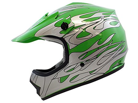 TMS Youth Kids Green Flame Motocross ATV Mx Off-road Dirt Bike Helmet DOT (Small)