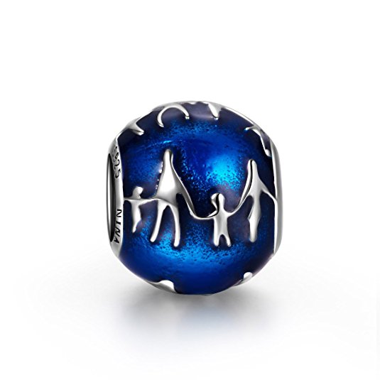 NinaQueen "Family" 925 Sterling Silver Blue Charms. Best Gift for Woman and Girls