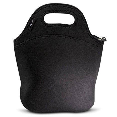 Yohino Neoprene Lunch Bag (Black) – Thermal Insulated Carryall Tote - Portable Food Container Ideal for Work, Travel, Beach, Picnics - Lightweight, Form Flexible and Rolls Up for Easy Storage