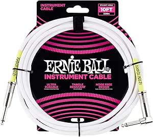 Ernie Ball Instrumentenkabel, gerade/gewinkelt, 3,048 m, Weiß