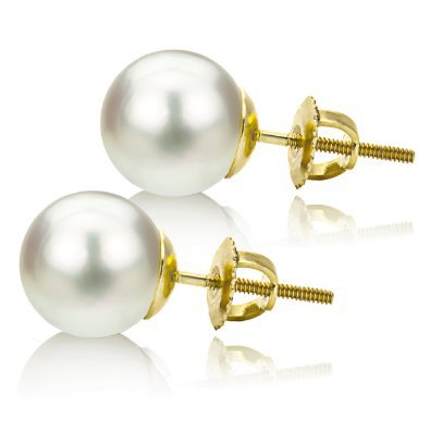 14K Gold Stud Freshwater Cultured White Pearl Earrings Screwbacks Jewelry for Women