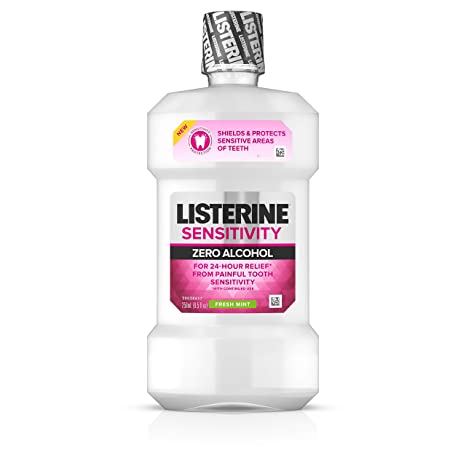 Listerine 24-HR Tooth Sensitivity Relief & Protection Alcohol-Free Formula Sensitivity Mouthwash, Fresh Mint Flavor 8.5 oz