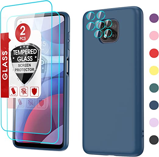 LeYi Compatible Motorola G Power 2021 Case, Moto G Power Case 2021 with [2 Pack] Tempered Glass Screen Protector & Camera Lens Protector, Soft Liquid Silicone Microfiber Liner Case for G Power, Blue