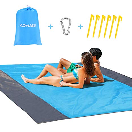 AOMAIS Sandless Beach Blanket Camping Mat Waterproof Large【Comfortable for 12 Adults】 Outdoor Travel Accessories & Portable Family Picnic Mat Lightweight Soft and Durable Machine Washable