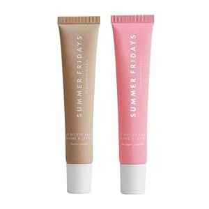 Summer Lip Butter Balm Fridays Conditioning Lip Mask and Lip Balm for Instant Moisture, Shine and Hydration - Sheer-Tinted, Soothing Lip Care (2pcs-Khaki&Pink, One Size)