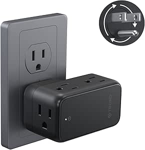 TROND Outlet Extender with Rotating Plug, 6 AC Outlet Splitter, Multi Plug Wall Outlet, 4-Sided Plug Adapter, Black Outlet Expander Goes Well with Dark Wall Decor, Suit for Garage Room Travel Cruise