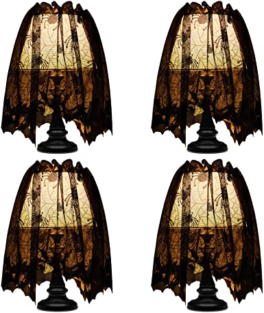 4 Pieces Halloween Lamp Shade Black Lace Lampshade Cover with 4 Pieces Ribbon Halloween Spider Bats Lampshade Halloween Decorative Lamp Shade for Halloween Festive Party Decor, 20 x 60 Inch