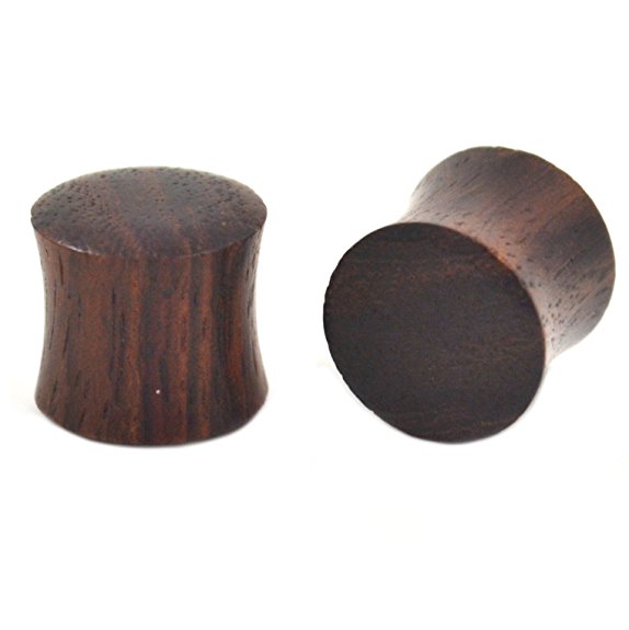 Pair (2) Solid Sono Wood Ear Plugs Organic Wooden Saddle Gauges - 00G 10MM