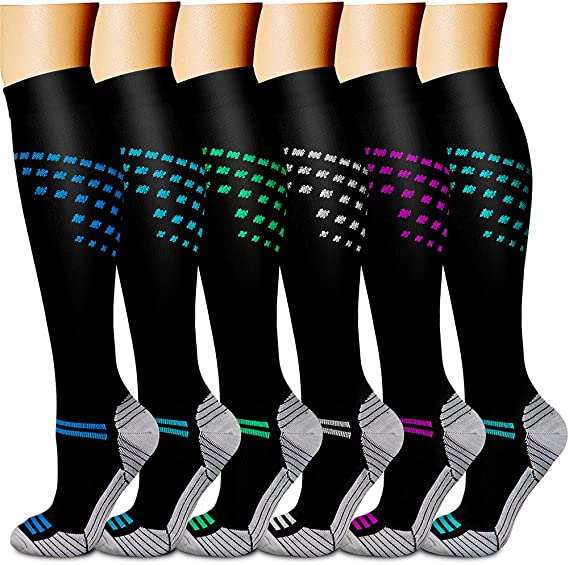 CHARMKING Compression Socks for Women & Men (6 Pairs) 15-20 mmHg is Best for Athletics, Running, Flight Travel, Support