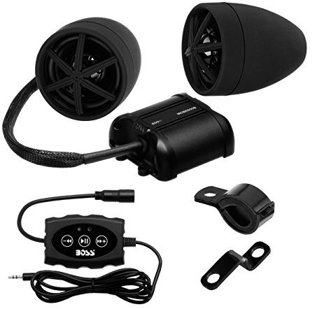 BOSS AUDIO MCBK600B Black 800 watt Motorcycle/ATV Sound System, Bluetooth Audio, 3" Speakers (1 Pair), Aux Input, Remote Control