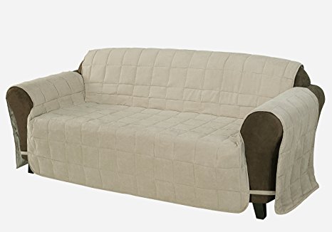 Chezmoi Collection Quilted Micro Suede Pet Furniture Protector Slip Cover Throw with Ties (Sand, Sofa)