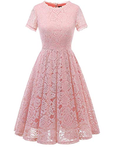 DRESSTELLS Women's Bridesmaid Vintage Tea Dress Floral Lace Cocktail Formal Swing Dress