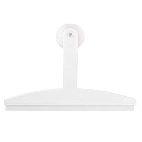 mDesign Bathroom Shower, Window and Mirror Squeegee with Suction Storage Hook - 12", White