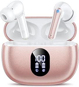 Wireless Earbuds, Bluetooth Ear Buds with Big Bass Stereo Sound, 48 Hours Playtime, Lightweight in-Ear Fit Earphones, IPX7, Hands-Free Calls with AI for iPhone, Android, Pad, Sports, Workout