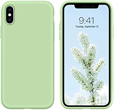 DUEDUE iPhone X Cases Liquid Silicone Case for iPhone XS, iPhone X Case Shockproof, Slim Liquid Soft Gel Rubber Protective Case for iPhone X/iPhone XS 5.8 Inch Light Green