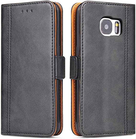 Samsung Galaxy S7 Case, Bozon Wallet Case for Galaxy S7 Flip Folio Leather Cover with Stand/Card Slots and Magnetic Closure (Black-Grey)