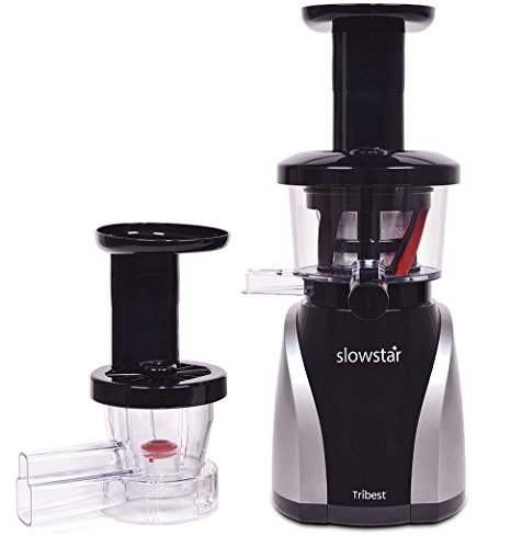 Tribest Slowstar Vertical Slow Juicer and Mincer SW-2020-B, Cold Press Masticating Juice Extractor in Silver and Black