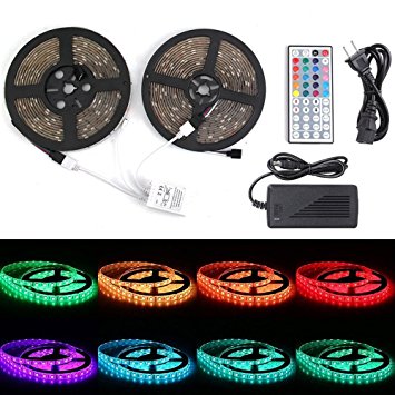 Led Strip Lights,Starlotus SMD 5050 RGB 32.8Ft/10M LED Light Strip Kit,Waterproof Flexible 300 LEDs Lighting Rope Lights with 44-key IR Controller for Holiday Party Outdoor Decoration