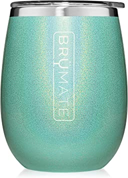 BrüMate Uncork'd XL 14oz Wine Glass Tumbler With Splash-proof Lid - Made With Vacuum Insulated Stainless Steel (Glitter Aqua)