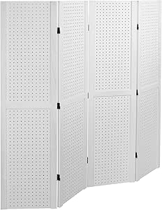 VIVO Rustic Wood Freestanding 60 x 60 inch Pegboard Panel, Office Divider, Cubicle Room Partition Organizer, Trade Show Display Stand, x4 Panels, White, PP-3-P060W