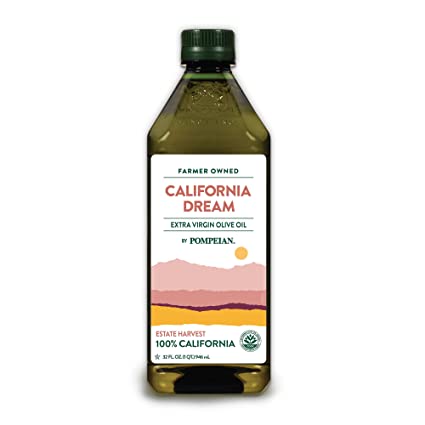 California Dream Extra Virgin Olive Oil by Pompeian, 100% California, Premium, Estate Harvest, California Olive Oil Council (COOC) Certified, Naturally Gluten Free, Non-Allergenic, Non-GMO, 32 FL. OZ., Single Bottle