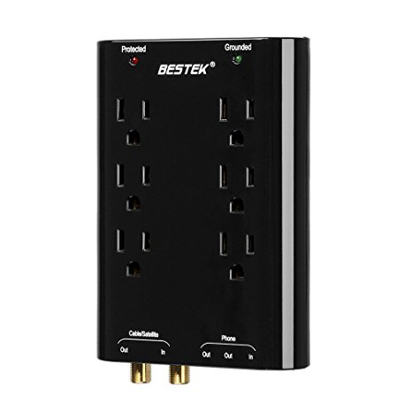 Surge Protector, BESTEK 6-Outlet Wall Mount Power Strip Surge Protector 740 Joule with Cable / Satellite / Telephone / Coaxial / Ethernet Protection, UL Listed