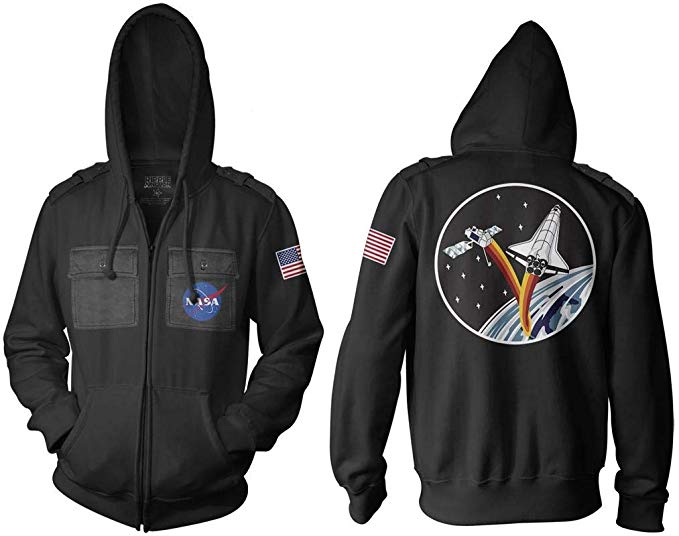 Ripple Junction NASA Adult Unisex Ship and Satellite Military Full Zip Hoodie