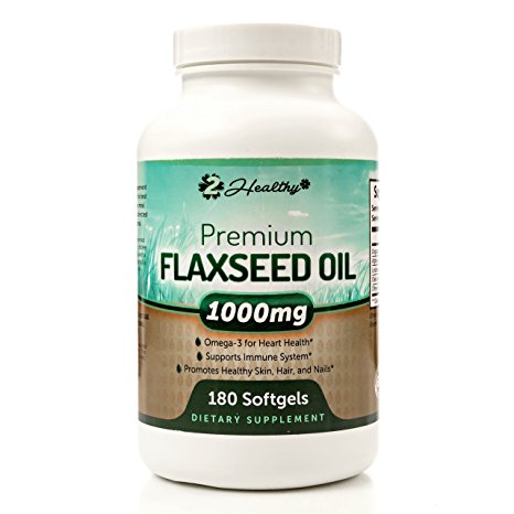 Organic Flaxseed Oil Capsules, #1 Non-GMO Omega-3 Flax Seed Oil Softgels, 1000mg ALA & Omega 3 6 9 Pills, 180 count