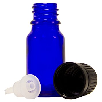Lot of Ten 10 ML (.34 OZ) Cobalt Blue Glass Bottles with Euro Droppers Essential Oils