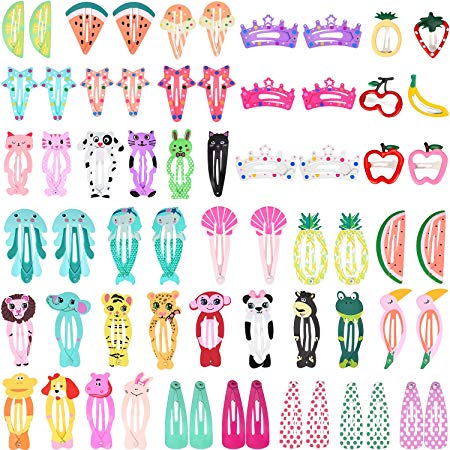 Boao 64 Pieces Baby Girls Hair Clips Barrettes Animal Pattern Metal Snap Hair Pins Cartoon Design Hairpins for Kids Toddlers