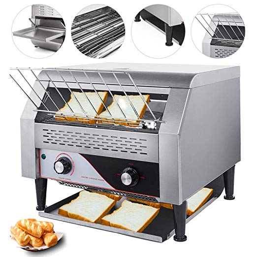 VEVOR 110V Commercial Conveyor Toaster 300PCs per Hour 2200W Heavy Duty Stainless Steel for Restaurant Breakfast, Sliver