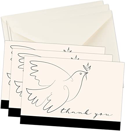 Religious Funeral Thank You Cards - Bereavement Sympathy Acknowledgement - WITH ENVELOPES, Bulk Pack of 25 (Dove, 25)